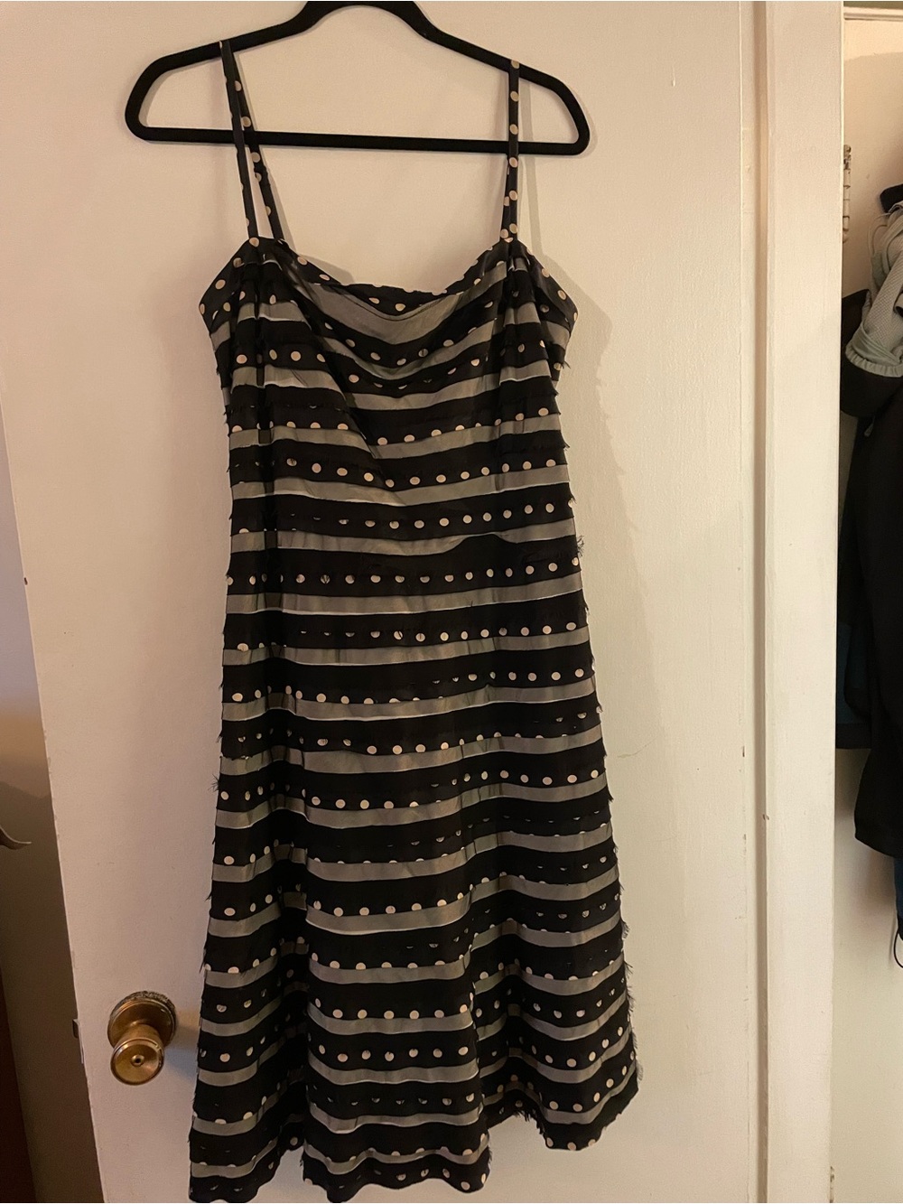 Black and Cream silk Striped Polka Dot Spaghetti Strap Dress